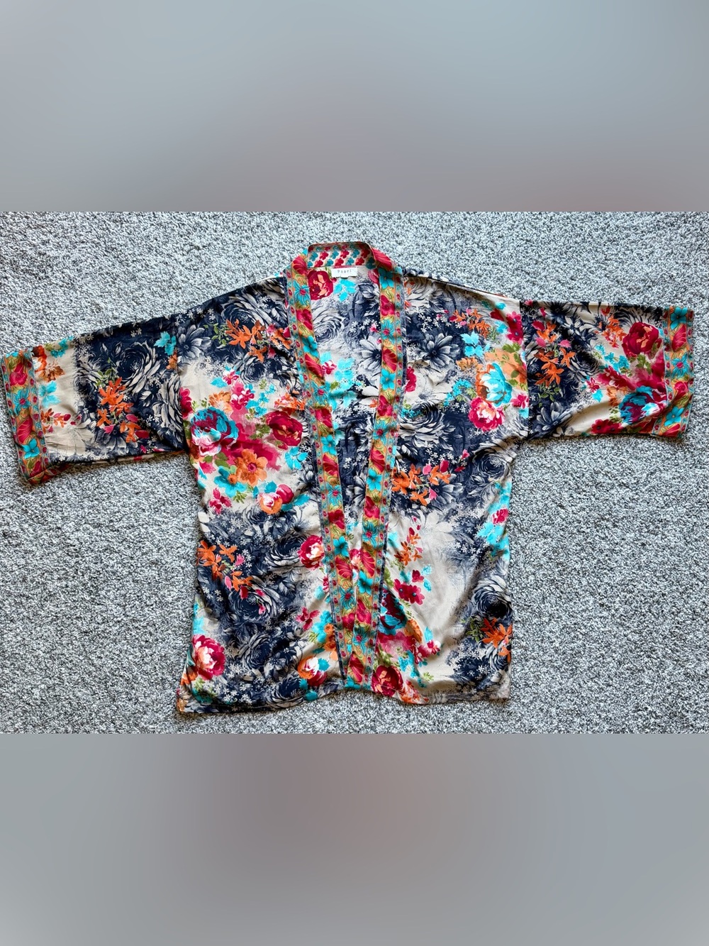 Floral Print Boho Kimono Cardigan Open Front Layering Piece w/ Pockets Free Size